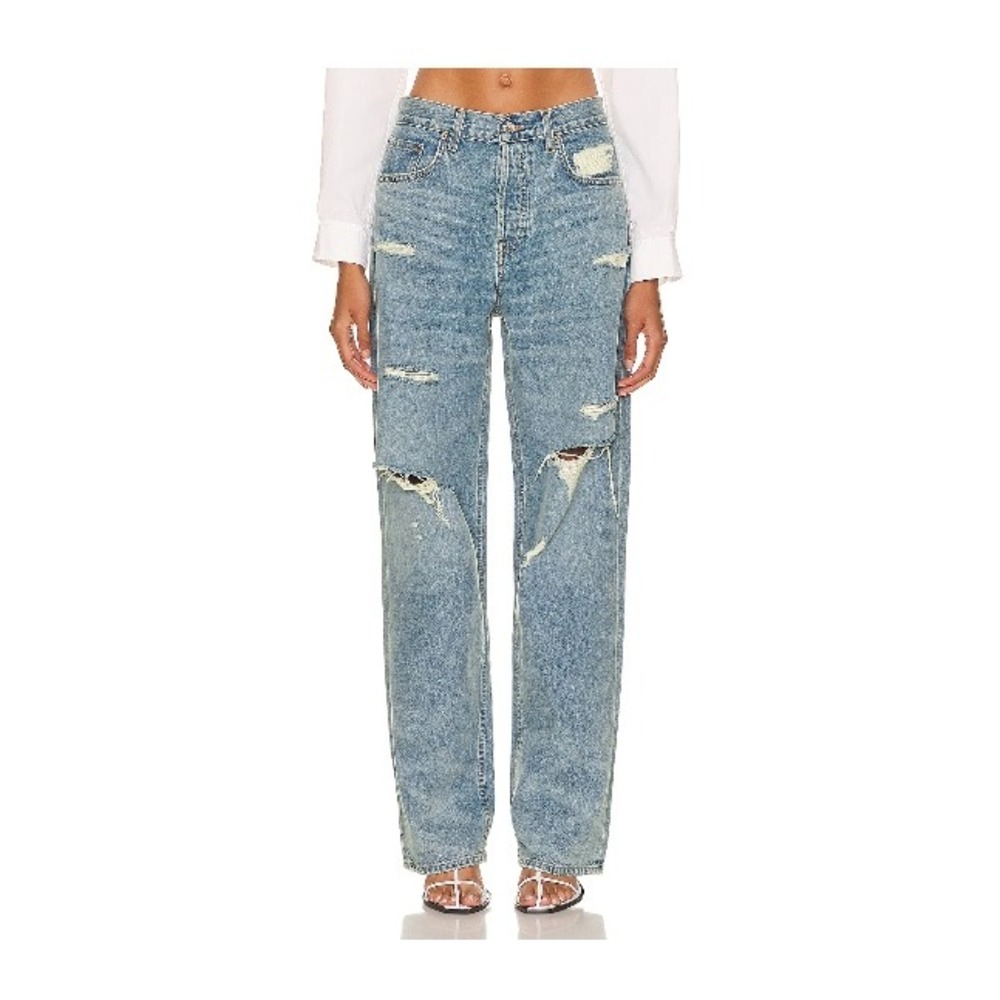 GRLFRND Jeans Bella Low Rise Boyfriend Straight Wide Leg Distressed Telegraph 25